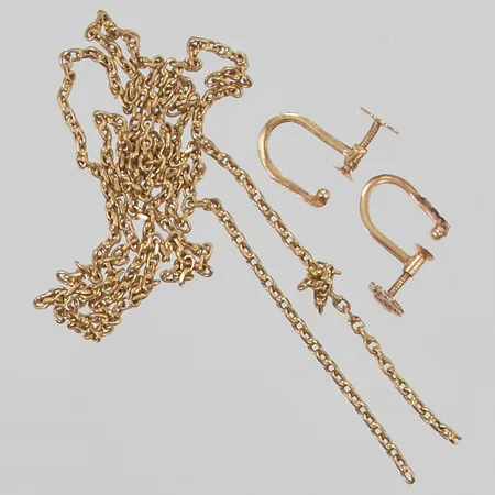 1 Kedja, 2 Örhängen, defekt, 18K 6,3g.