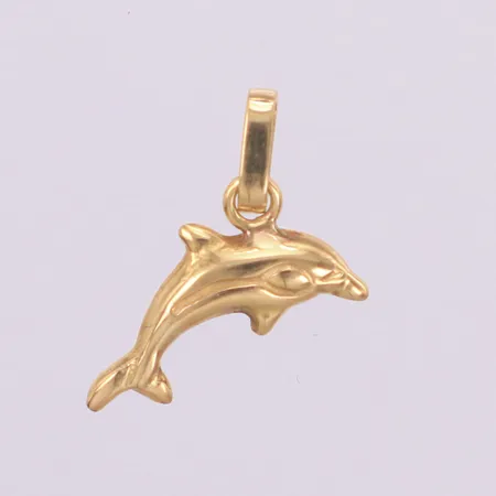Hänge delfin, längd 14mm inklusive ögla, bredd 16mm, ostämplat, 18K  Vikt: 0,8 g