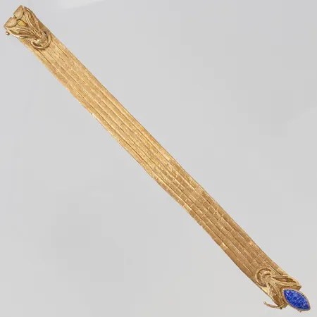 Armband 18,5cm, bredd:13mm, 5 radig, blå sten, italienska stämplar, 18K 39,8g.