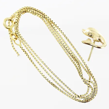 1 kedja Venezia defekt, 1 enstaka örhänge stopp saknas, 14K Vikt: 4 g