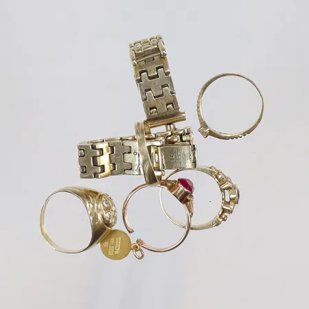 Diverse guld med stenar, delvis defekt 14K Vikt: 56,5 g