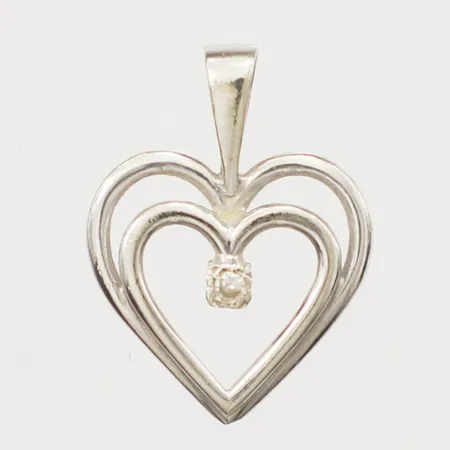 Hänge hjärta med diamant, ca0,01ct, längd 18mm, bredd 13,4mm, vitguld, 14K Vikt: 1 g