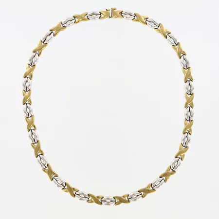 Collier gulguld/vitguld 43cm, bredd: 7mm, 9K  Vikt: 21,7 g