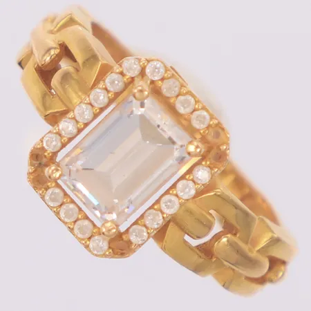 Ring vita stenar stl:16¼, bredd 10,5mm, skev, stenar saknas, 21K Vikt: 4,1 g