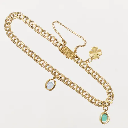 Armband Bismarck med två berlocker, längd 19cm, bredd 4,6mm, Ljungström & Anderson , år 1944, 18K Vikt: 9,6 g