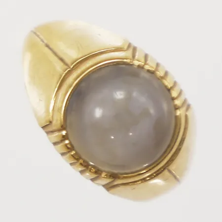 Ring med blå kalcedon, stl 17, bredd 0,8-12,1mm, 18K Vikt: 3,8 g