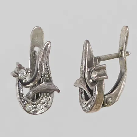 Ett par örhängen 16mm, vita stenar, ryska stämplar, 925/1000 Silver 3,8g.