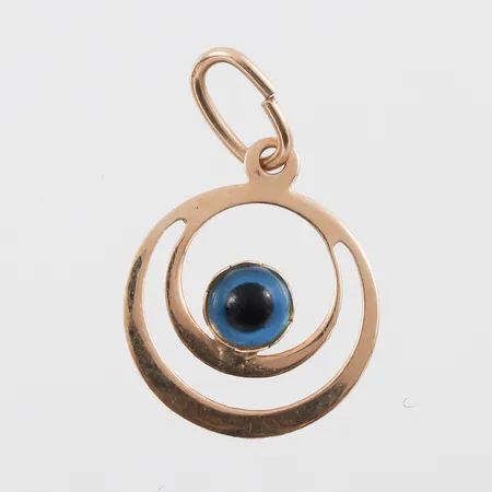 Hänge 14k med glasöga,diameter ca 12.5 mm. Vikt: 0,5 g
