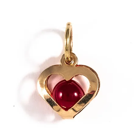 Hänge hjärta med röd sten / kula längd 14,4 mm 0,5g 18K. Julis månadssten.