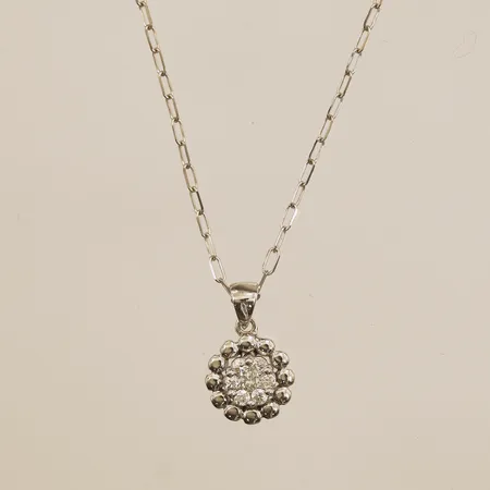 Hänge med diamanter, 7xca0,02ct, vitguld, Ø 8,5mm, kedja Ankar, längd 40cm, bredd 0,6mm, vitguld, 18K Vikt: 2,1 g