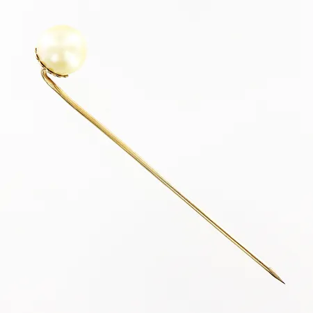 Nål med odlad pärla Ø 8,5mm, längd 58mm, stopp saknas, 18K Vikt: 1,8 g