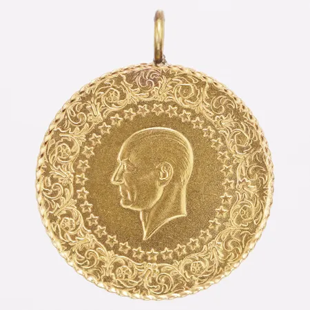 Hänge mynt Attaturk Ø22mm år 2019, ögla i metall, 21,6K Vikt: 3,6 g