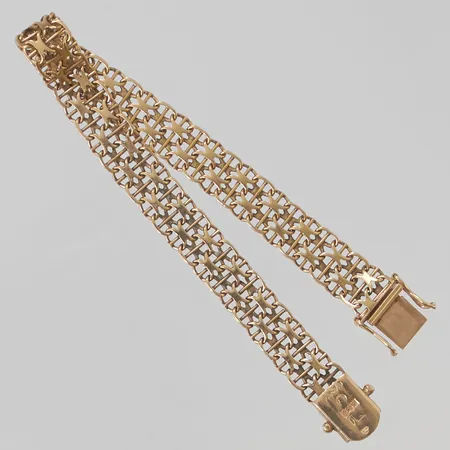 Armband x-länk med stav 19cm, bredd:9mm, 18K 13,0g.