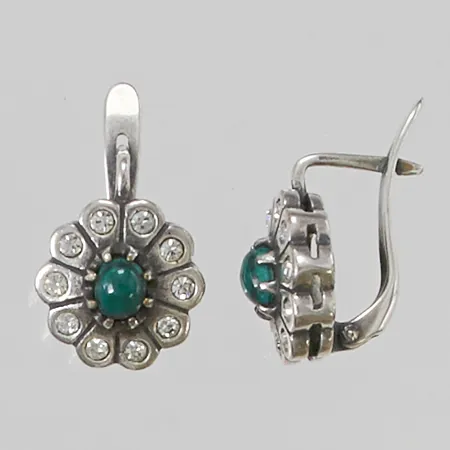 Ett par örhängen med malakiter 13mm, ryska stämplar, 925/1000 Silver 5,2g.