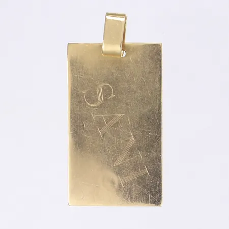 Hänge bricka med gravyr längd 30mm bredd 15mm 14K Vikt: 2,9 g