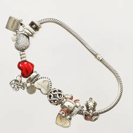 Armband Pandora med 10 berlocker längd 18,5cm, bredd 15mm, 925/1000 silver Vikt: 42 g
