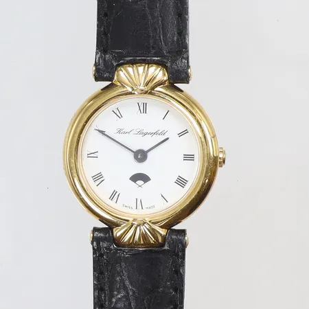 Damur Karl Lagerfeld Ø24mm boett nr. 750, stål, quartz (går ej), med läderband (original) 