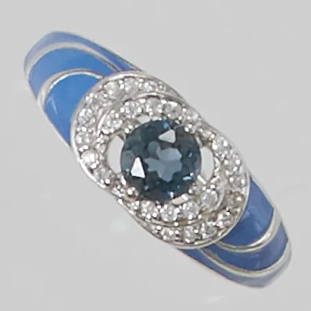 Ring Ø18½, emaljdekor, blå/vita stenar, ryska stämplar, 925/1000 Silver 2,5g.