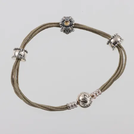 Armband Pandora textil och silver 925/1000,längd ca 19 cm. Vikt: 14,6 g