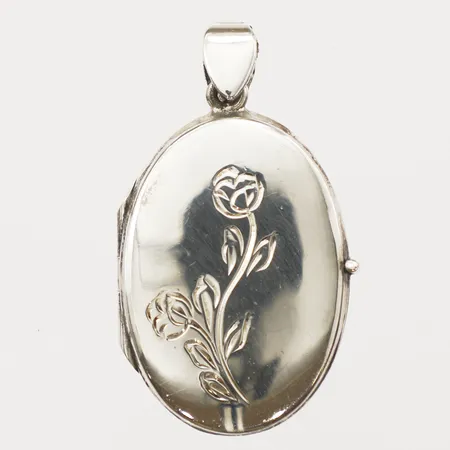 Hänge medaljong, längd 35mm inkl ögla, bredd 20mm, öppningsbar, 925/1000 silver  Vikt: 4,8 g