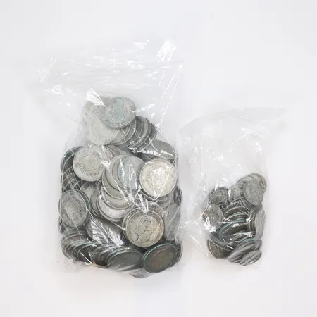 Diverse Silvermynt Oscar II - Gustav VI Adolf svenska 10-öringar, 25-öringar, 50-öringar, 1 kronor, 5 krona, slitage silver 400-800/1000 Vikt: 1216 g