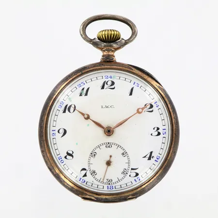 Fickur LWC med sekundvisare, manuell, Ø49mm, 15 rubis, plastglas, innerboett i metall, bucklor, silver 800/1000, Bruttovikt: 73,8g Vikt: 0 g