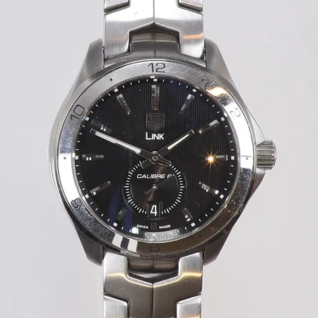 Herrur Tag Heuer Link Calibre 6 Ø40mm ref nr. WAT2110 snr. EKG6759, automat, datum, stållänk med cert (Klockmaster Hansson 2016-12-22) box, bruksslitage