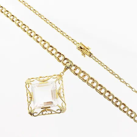 Collier Bismarck, 45,5cm, bredd 1,5-5,5mm, hänge 40x30mm, sten, länk något uttöjd vid lås, 18K. Bruttovikt: 16,2gram Vikt: 16,2 g