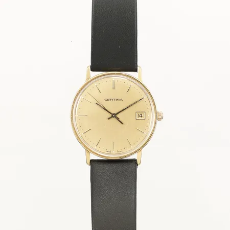 Armbandsur Certina, datum, Ø 34mm, läderband, längd inklusive ur 24cm, personlig gravyr, 18K