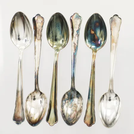 Sex teskedar modell Chippendale, längd ca 12cm, GAB 2000-tal, 830/1000 silver Vikt: 84,9 g