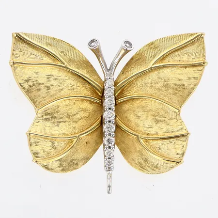 Lås Ole Lynggaard Katrin fjäril diamanter 6 x ca 0,01ct 4 x ca 0,02ct, 19x27mm, vit/gulguld, etui, 18K. Vikt: 6 g