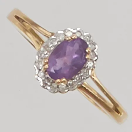 Ring diamanter 18x ca 0,0025ct, ametist, Ø17, bredd:9mm, Guldfynd 18K 2,8g.