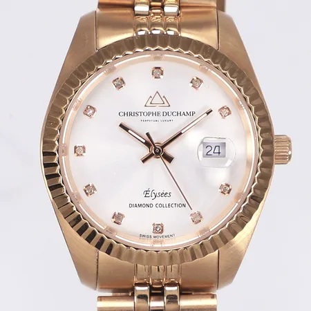 Damur Christophe Duchamp Élysées Diamond Collection, Ø31mm, quartz, datum, CD7201-02, guldpläterat stål, med box, nyskick, går ej i behov av batteribyte