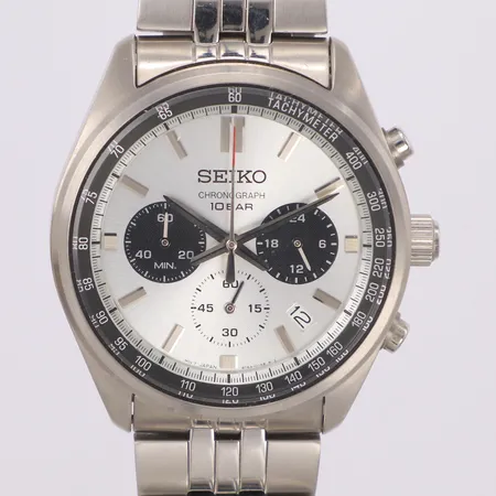 Herrur Seiko Chronograph, SSB 425P1, Ø41,5mm, kvarts, mineralglas, serienr 543129, datum- och stoppurfunktion, stållänk med viklås, bok, box, ytterkartong, extralänk, år 2025