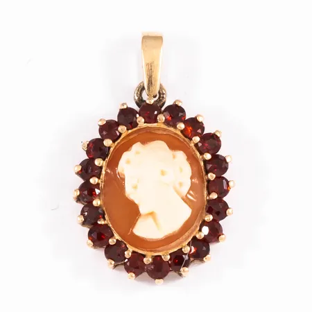 Kaméhänge med granater, bredd 15,5mm, förgyllt silver 925/1000 2,5g.