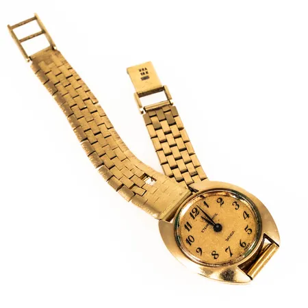 Defekt damur Eternamatic Sahida med band i 18K, krona saknas, missfärgning, defekt urband. Bruttovikt: 41,2g.