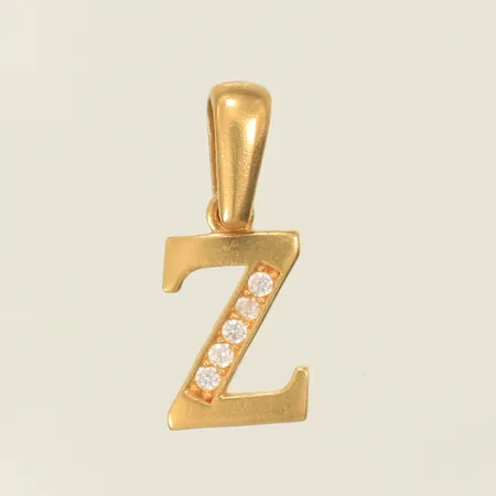 Hänge "Z" med vita stenar, längd 15mm inkl ögla, bredd 7mm, 18K, 0,9g Vikt: 0,9 g