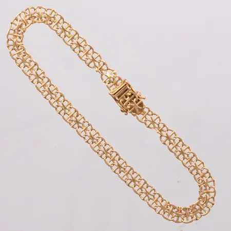 Armband X-länk med stav, längd 20,5cm, bredd 5mm, defekt, 18K.  Vikt: 7 g