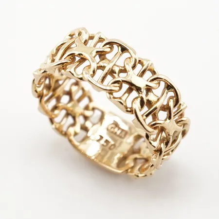 Ring x-länk m stav, stl 16(50), bredd 7mm, 18k Vikt: 3,8 g