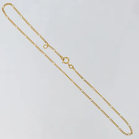 Vristlänk Figaro, längd 27cm, bredd 1,3mm, berlockögla, buckligt lås, 18K.  Vikt: 1,6 g