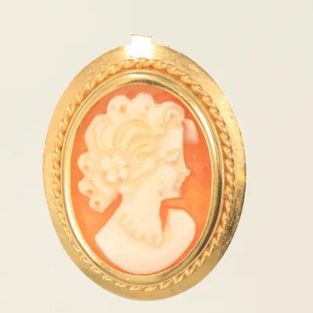 Hänge med kamé längd 26mm inkl ögla, bredd bredd 17mm, 18K, 2,3g bruttovikt 