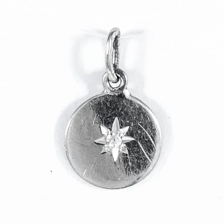 Hänge rondell med en 8/8-slipad diamant ca 0,01ct, vitguld 18K 0,6g.