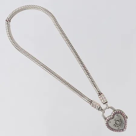 Armband Pandora med hjärtlås, längd 19,5cm, bredd 2,9mm, länk brott, Silver 925/1000.  Vikt: 17,3 g