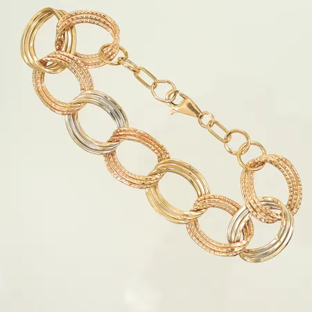 Armband trefärgat längd 20cm, bredd 16mm, ihåligt, 18K, 8,1g Vikt: 8,1 g