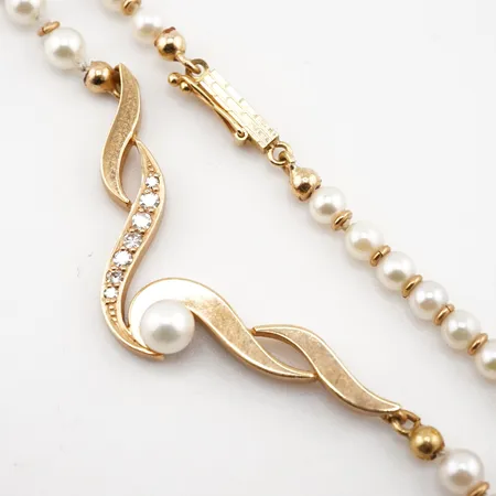 Collier m pärlor och diamanter, 42cm, bredd 3mm-9mm, 18k Vikt: 12,4 g