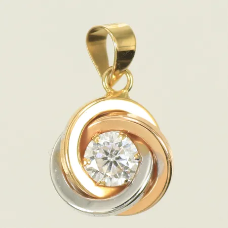 Hänge 3-färgad med vit sten, 16mm exkl ögla bredd 9mm, 18K 0,4g totalt.