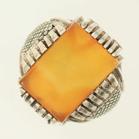 Klackring med gul sten och mönster stl 21, bredd 5-22mm, Silver 925/1000, 14,8g bruttovikt