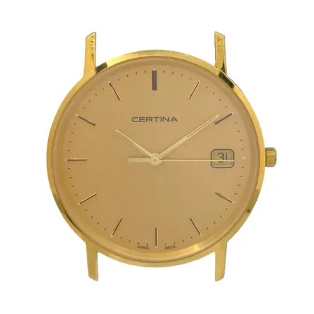 Herrur Certina, 18K guld, Ø34 mm, quartz - behov av nytt batteri, referensnummer 158.9289.68, safirglas, original skinnband och spänne medföljer, repiga bandhorn, Vikt: 0 g