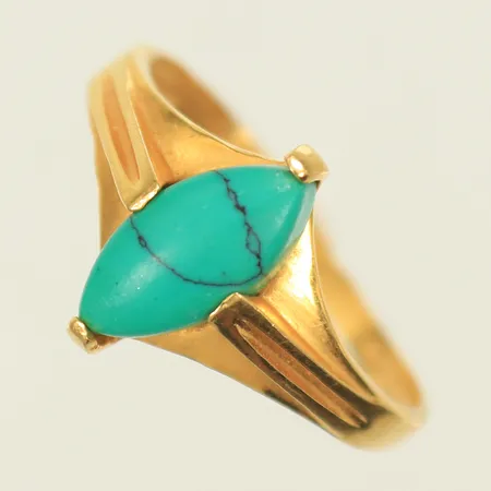 Ring med turkos, stl 19¾ bredd 2-13mm, skev skena, 21K 3,5g totalt.