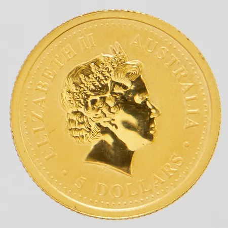 Mynt Elizabeth II Australia 5 dollars, 2005, Ø14mm, 24K, plastetui. Vikt: 1,6 g